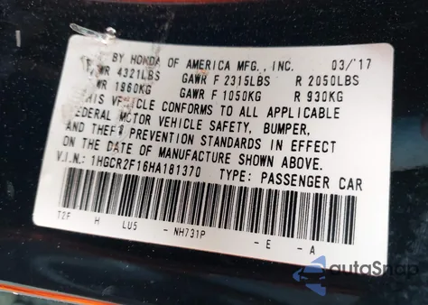 2017 Honda Accord Sport Se from USA, damaged, VIN 1HGCR2F16HA181370